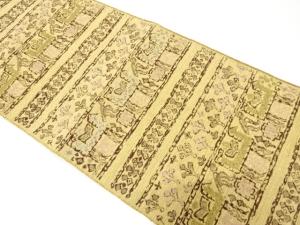 アンティーク　手織り紬　横段に更紗模様織り出し名古屋帯（着用可）